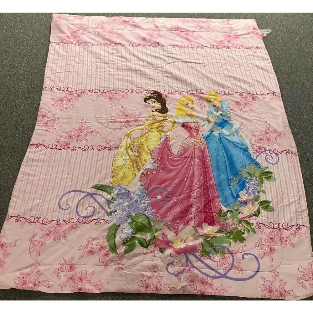 Vintage Y2K Disney Princess Twin Belle Aurora Cinderella Pink Floral Bedding